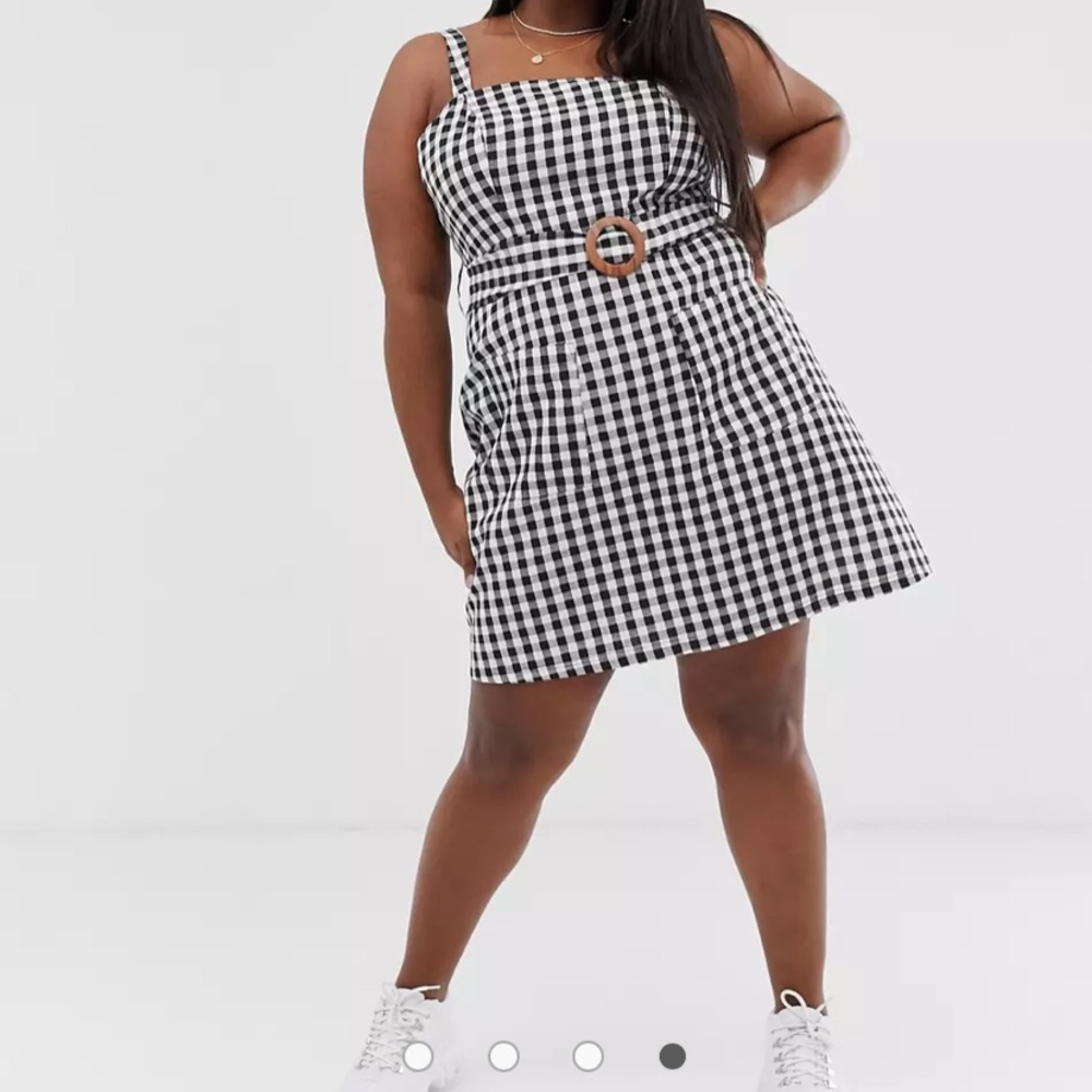 ASOS Black And White Checked Belt Dress Size 18
